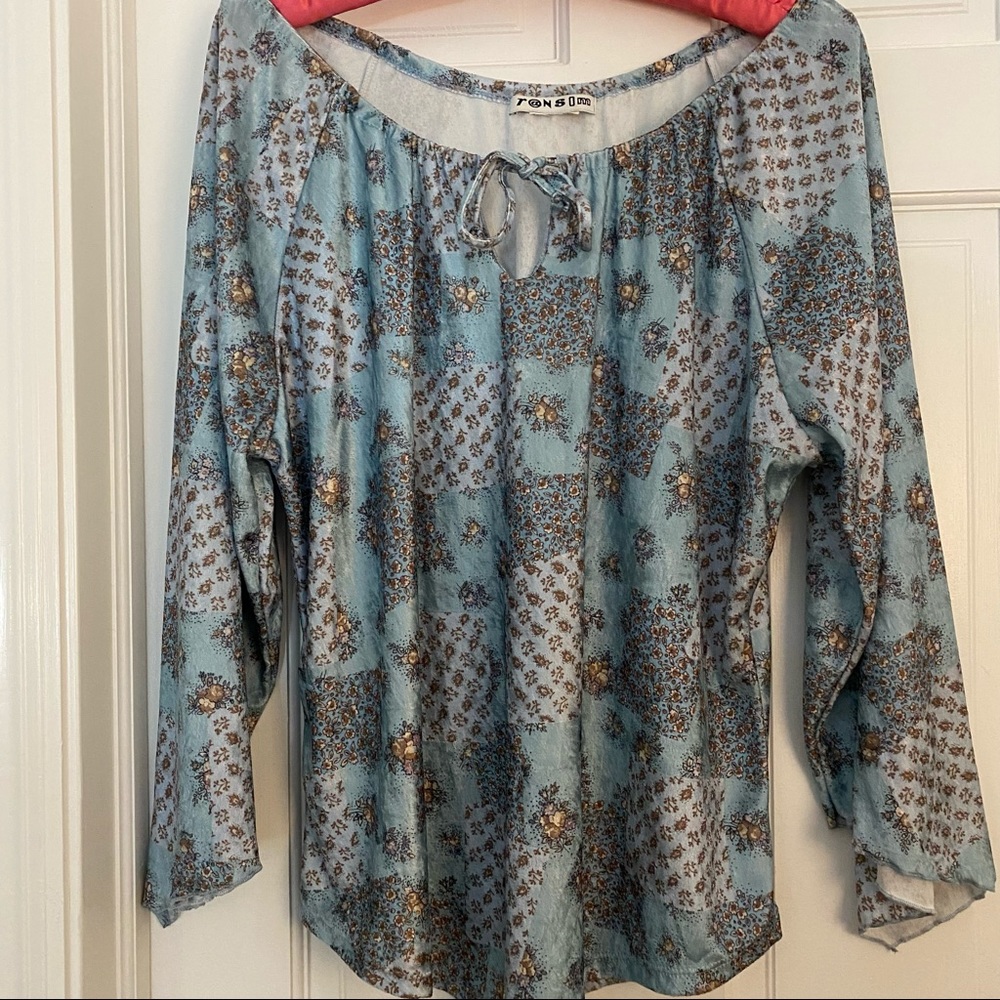 Vintage 90s Does 70s Floral Print Patchwork Bell … - image 4